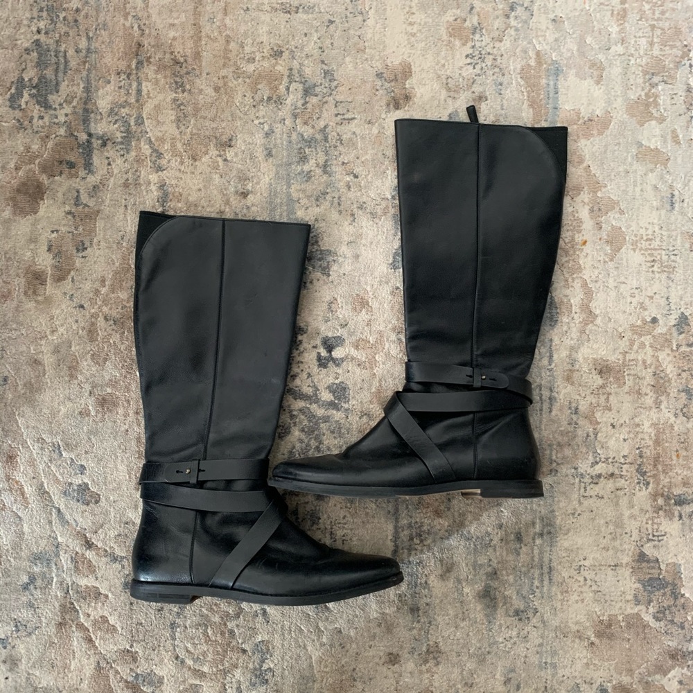 Cole Haan Black Belted Tall Leather Riding Boots